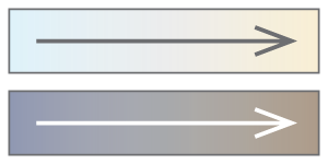 Bar scale from cooler white (slightly blue) to warmer white (slightly orange). Bar scale from cooler gray (slightly blue) to warmer gray (slightly orange).